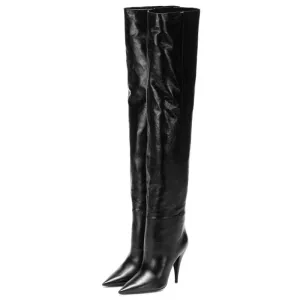 Pleated Knee Boots Women Slip On Thin High Heels Shoe