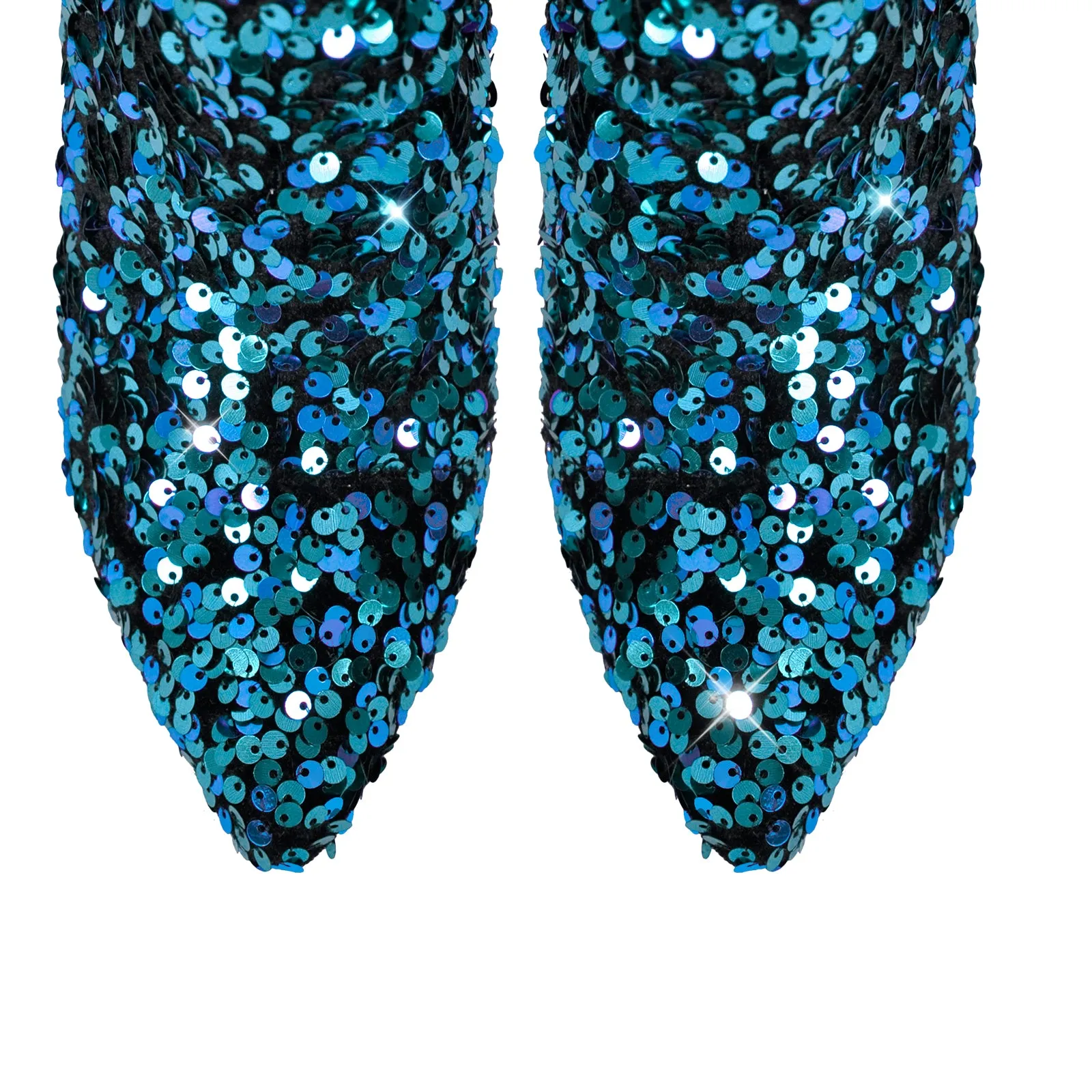Pointed Toe Chunky Heel Sequins Ankle Boots