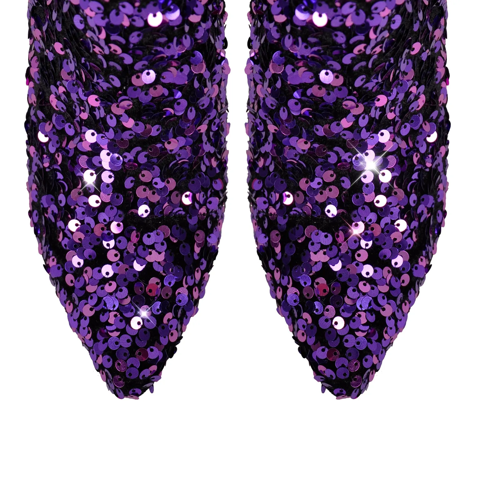 Pointed Toe Chunky Heel Sequins Ankle Boots