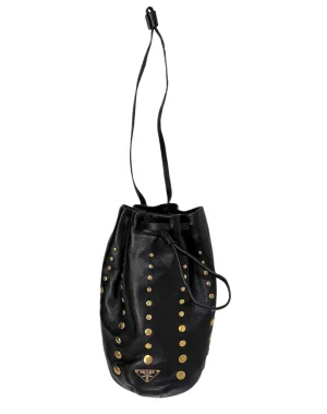 Prada Black Leather Studded Clutch