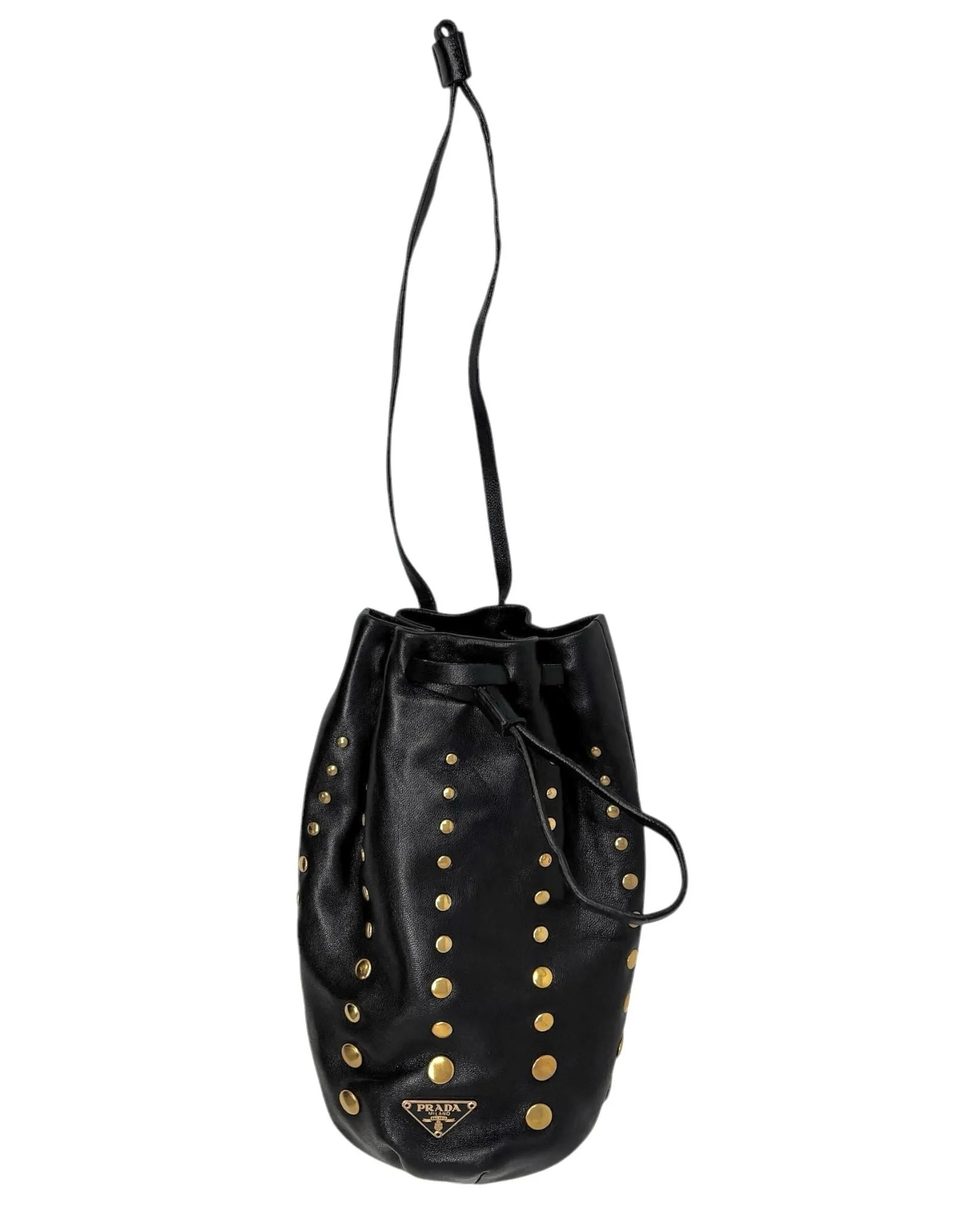 Prada Black Leather Studded Clutch