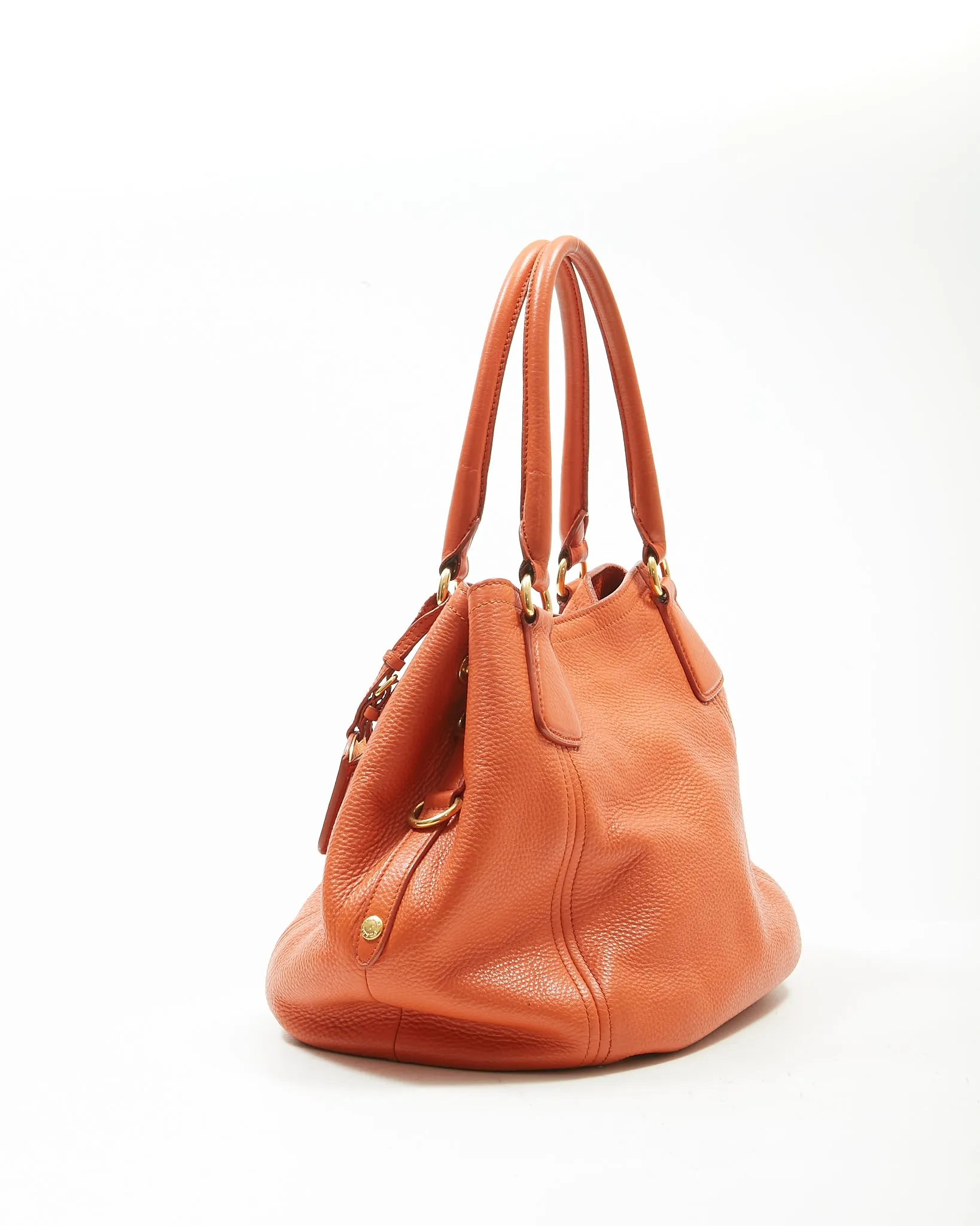Prada Papaya Vitello Daino Sacca 2 Manici Convertible Tote Bag