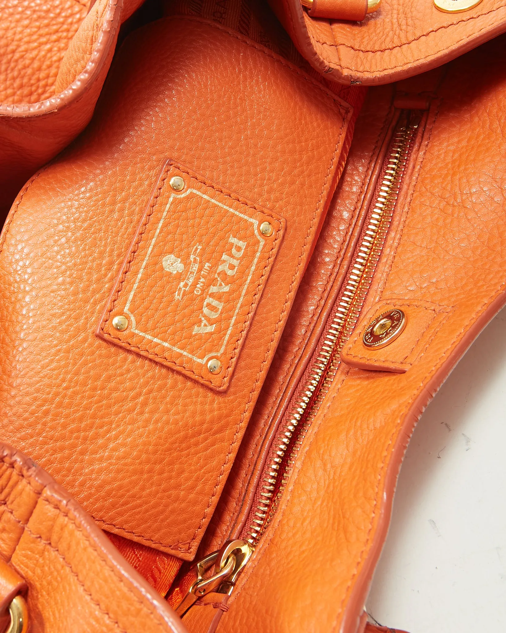 Prada Papaya Vitello Daino Sacca 2 Manici Convertible Tote Bag