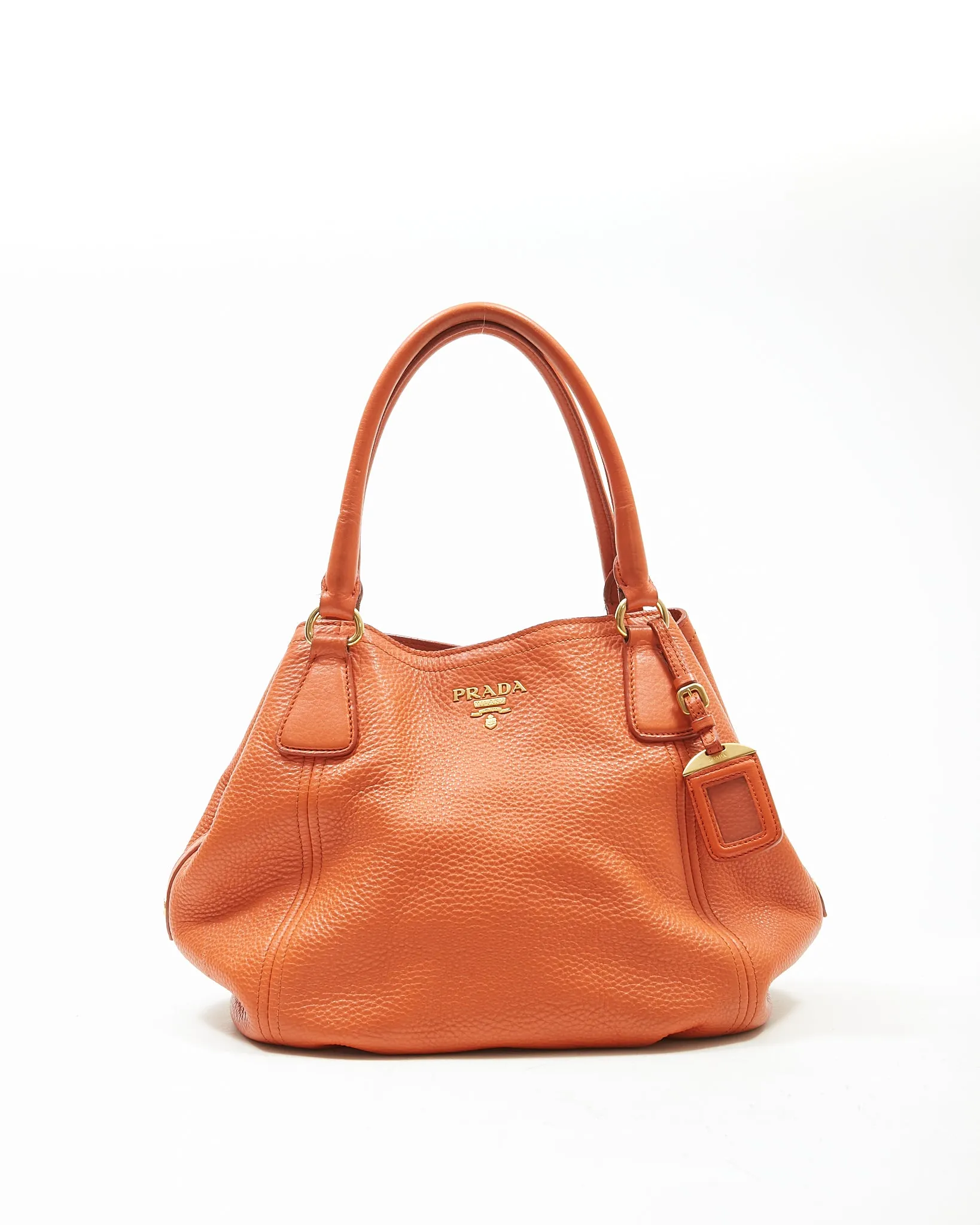 Prada Papaya Vitello Daino Sacca 2 Manici Convertible Tote Bag