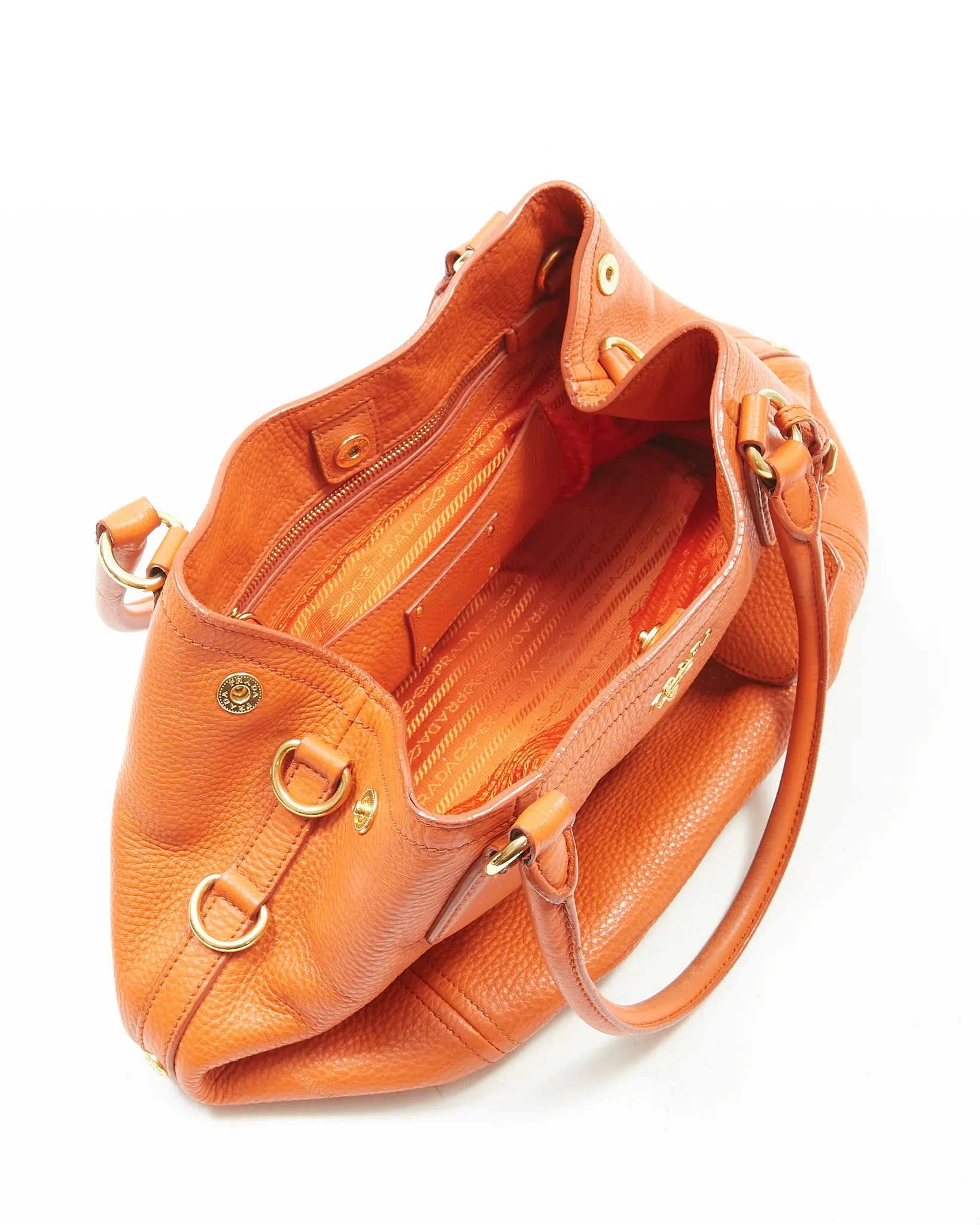 Prada Papaya Vitello Daino Sacca 2 Manici Convertible Tote Bag