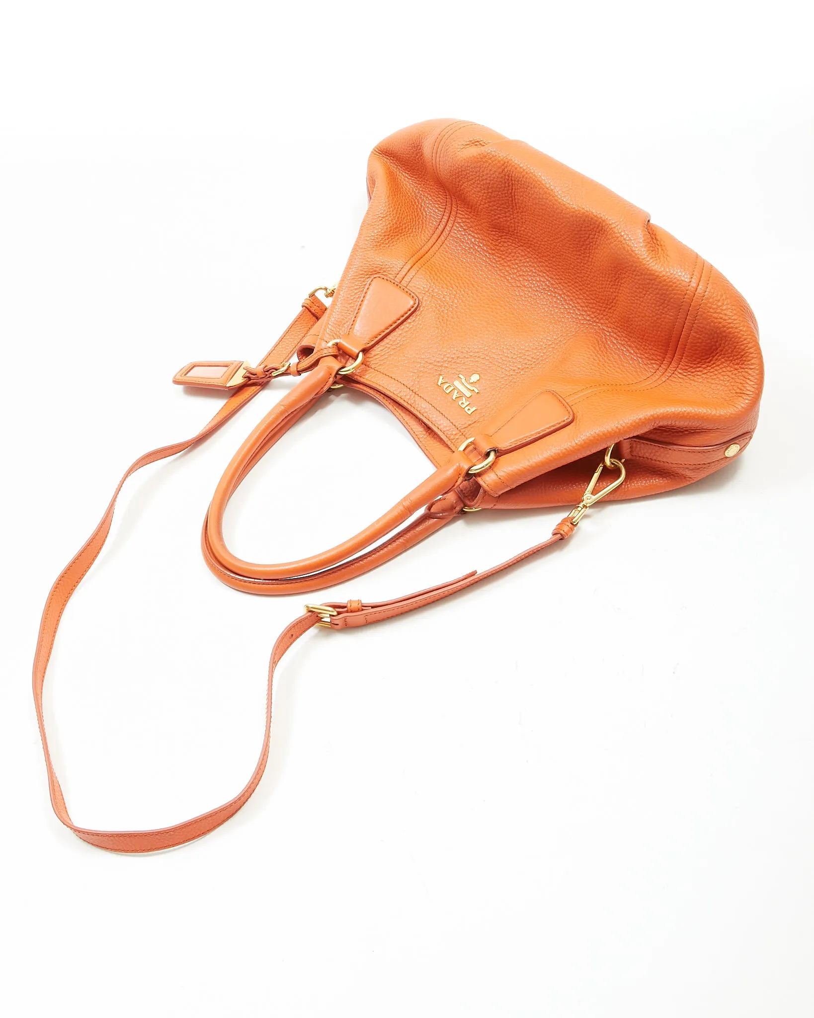 Prada Papaya Vitello Daino Sacca 2 Manici Convertible Tote Bag