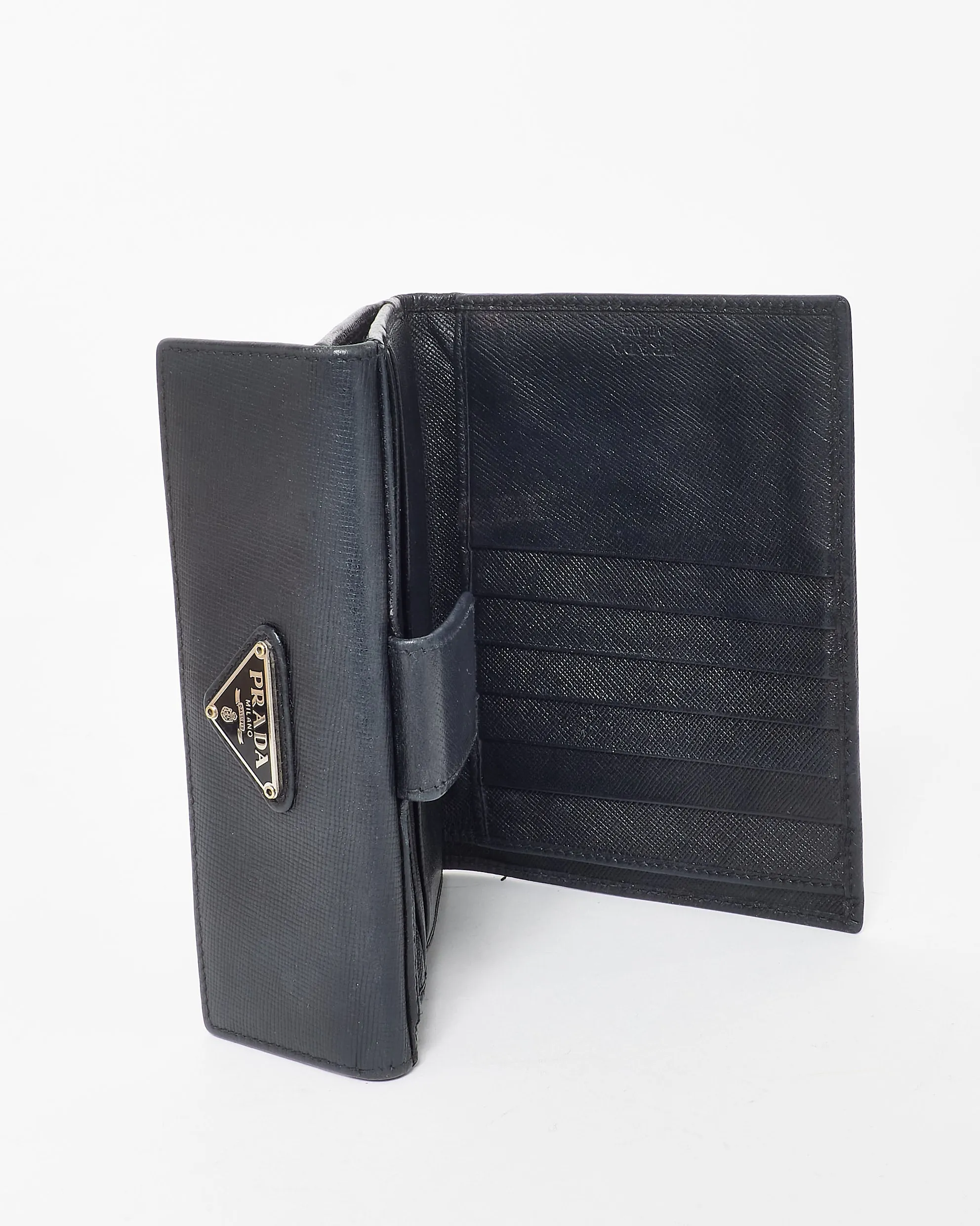 Prada Vintage Black Saffiano Leather Bifold Wallet
