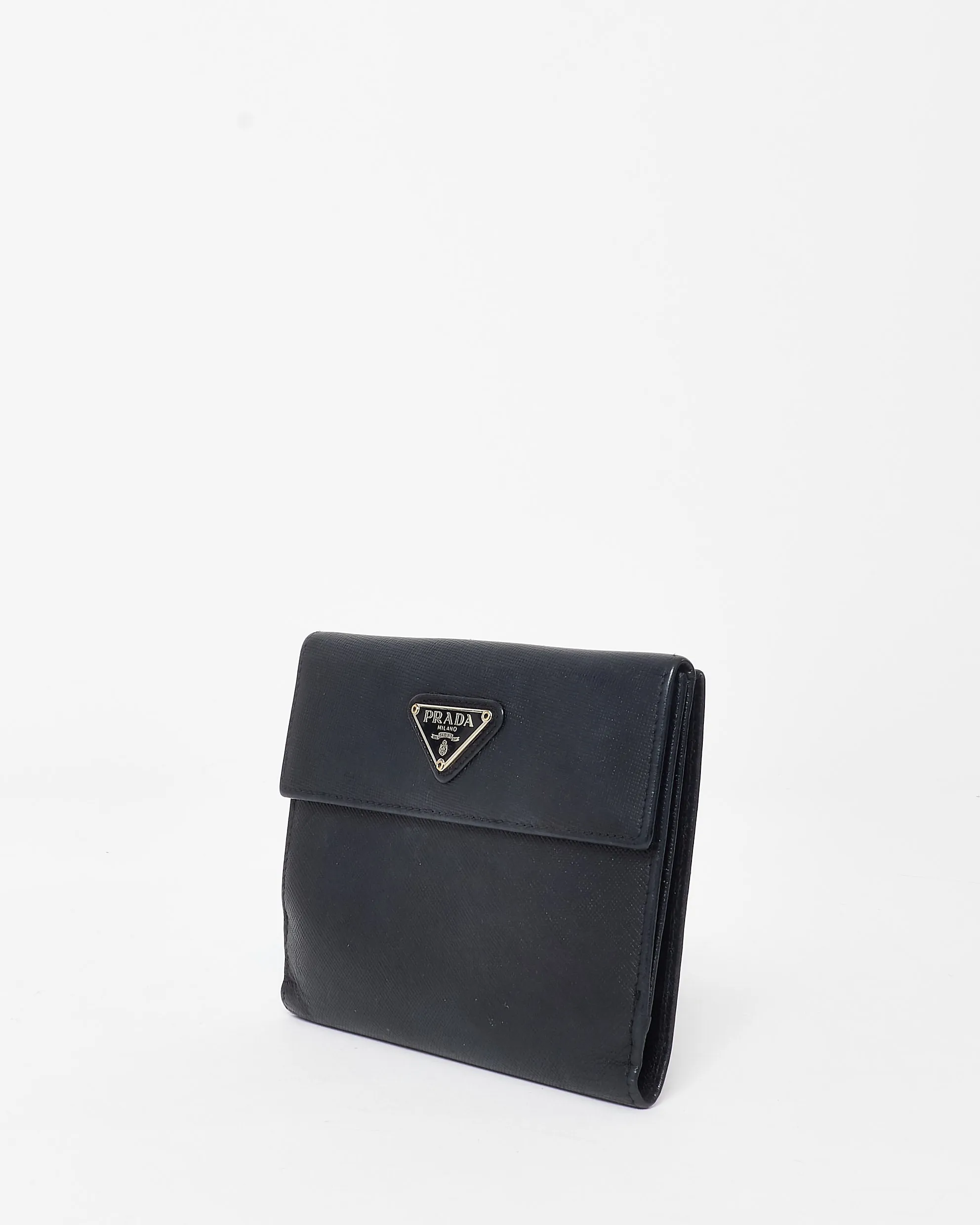 Prada Vintage Black Saffiano Leather Bifold Wallet