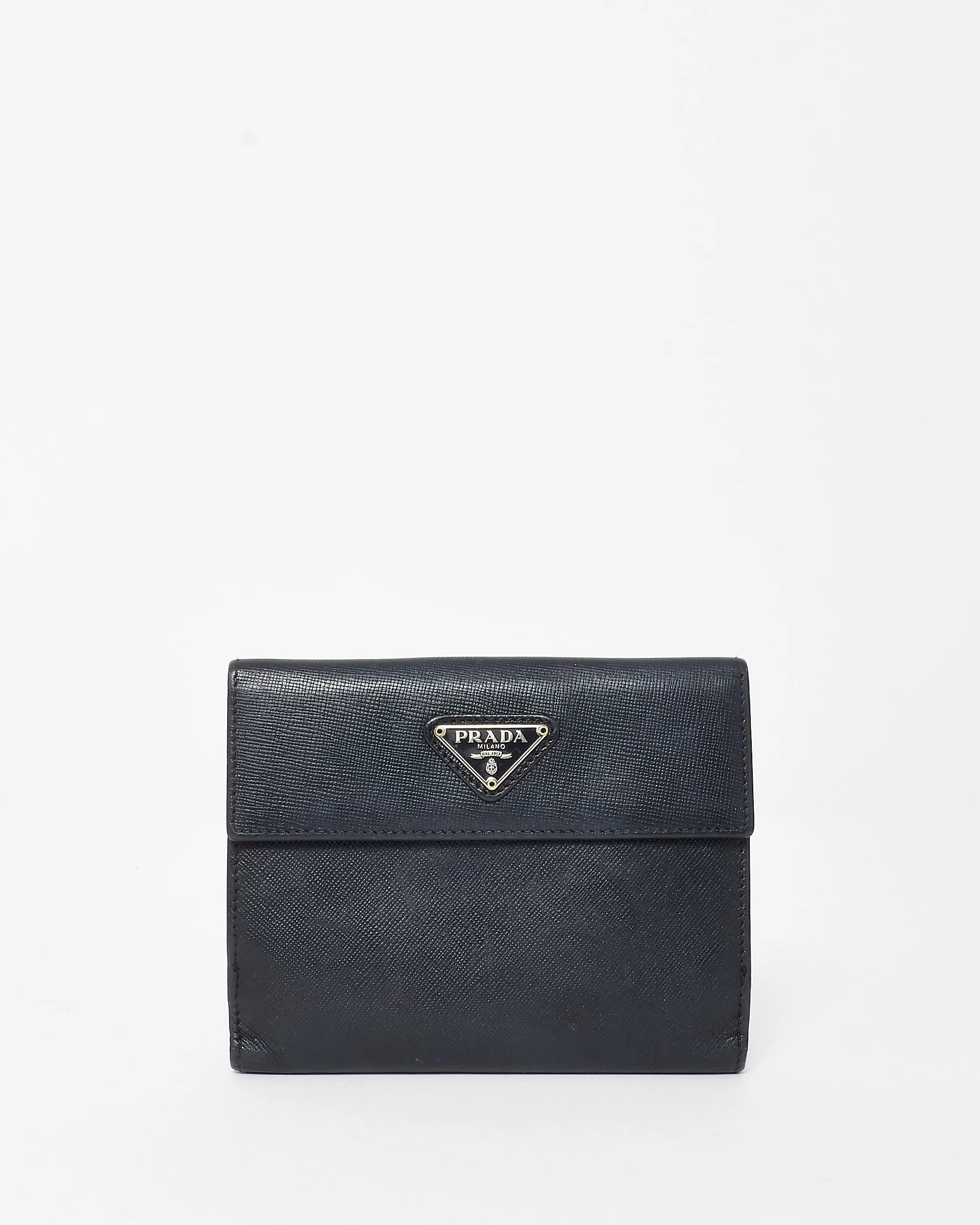 Prada Vintage Black Saffiano Leather Bifold Wallet