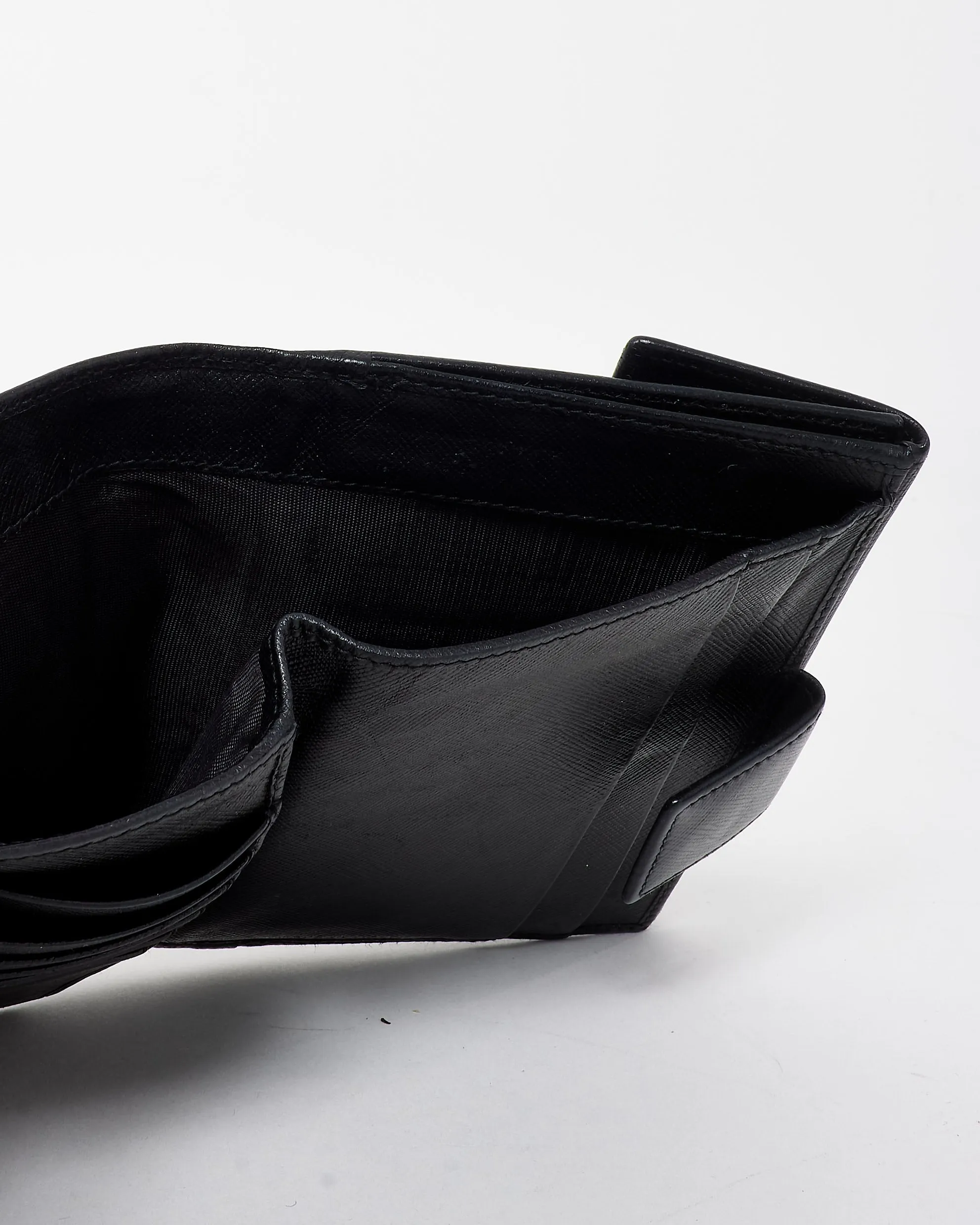 Prada Vintage Black Saffiano Leather Bifold Wallet