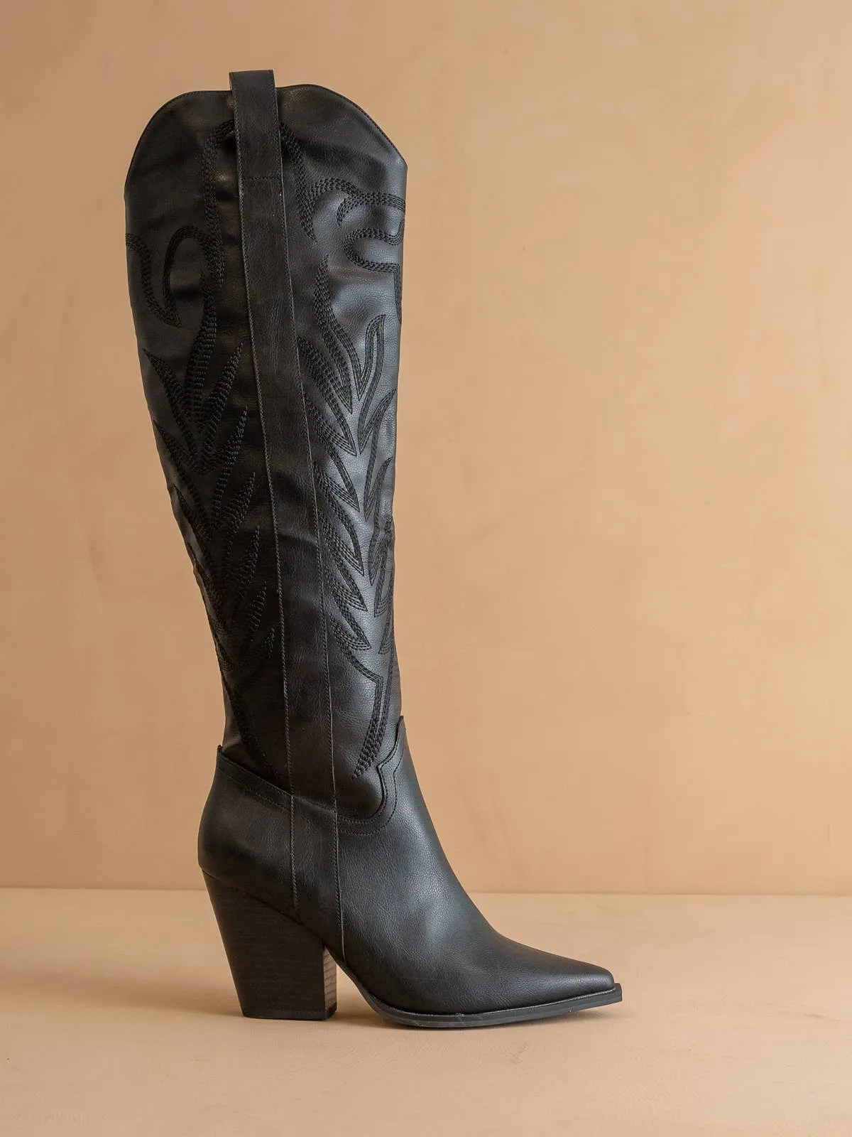 PRE ORDER-The Bronco Black | Knee High Cowboy Western Boot