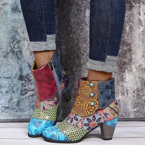 Printed Chunky Zipper Ankle Boots