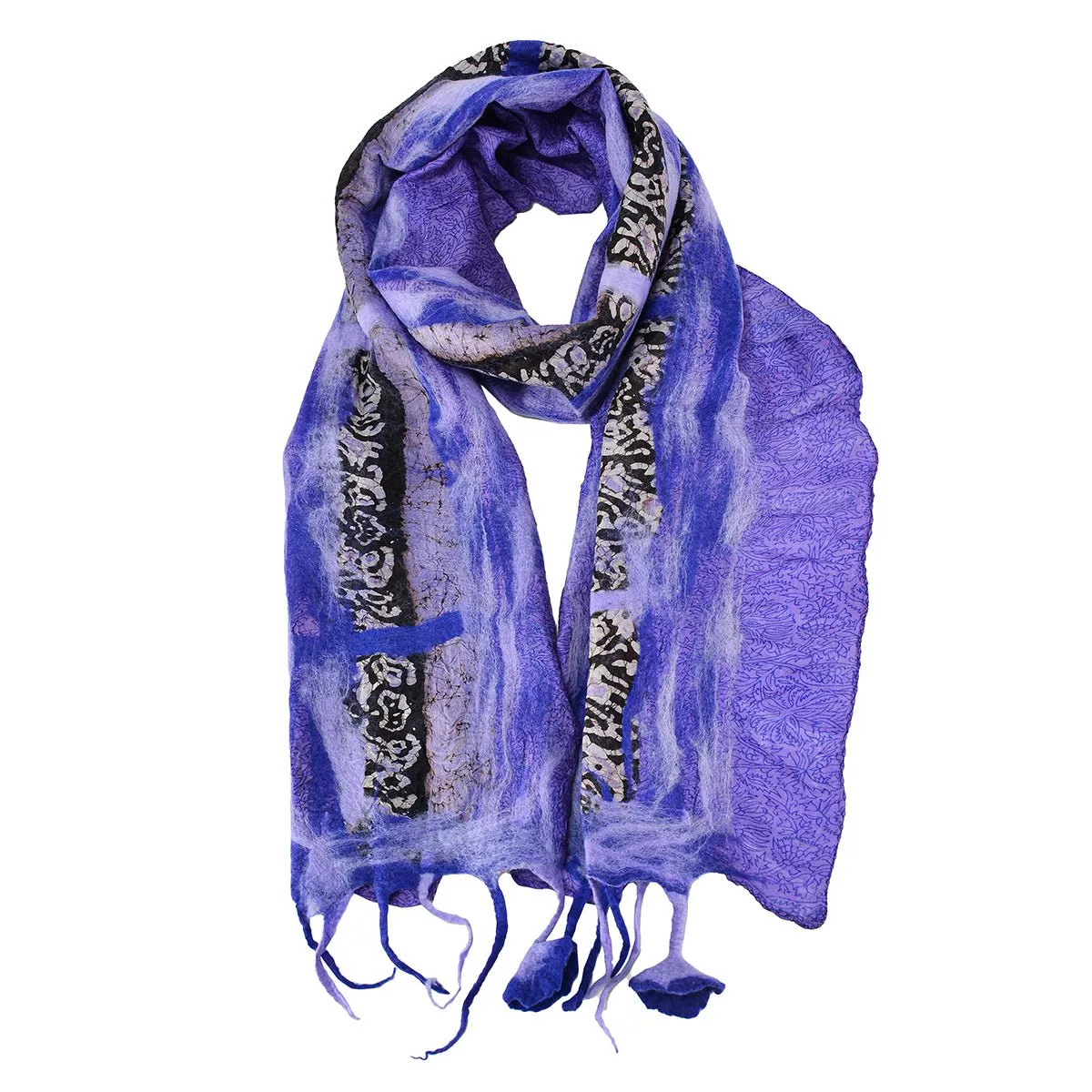 Purple Felt and Saree Vintage Scarves with Flower Hanging