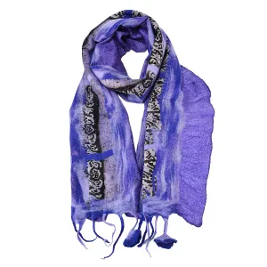Purple Felt and Saree Vintage Scarves with Flower Hanging