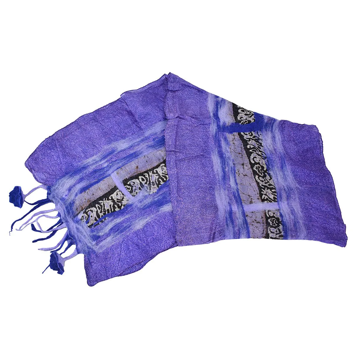 Purple Felt and Saree Vintage Scarves with Flower Hanging
