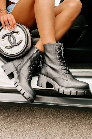 Questionable Intentions Chunky Faux Leather Combat Boots (Black)