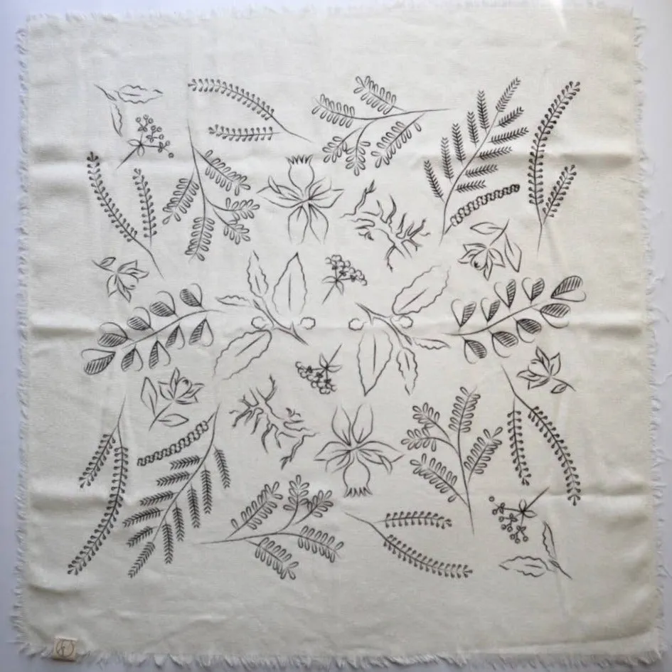Raw Silk Botanical Bandana in Cream