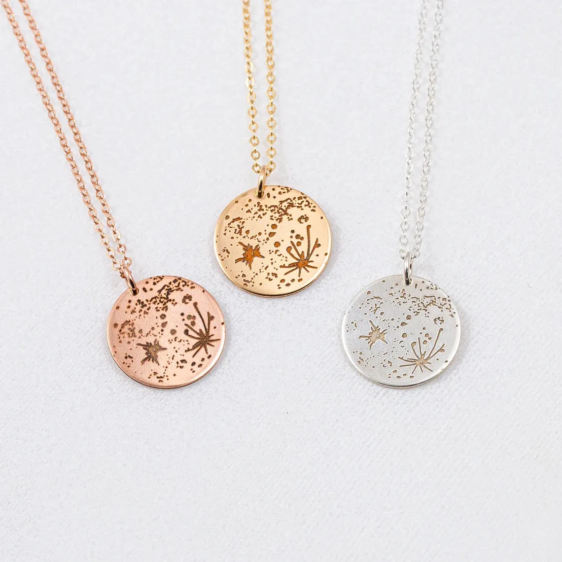Real Moon Surface Pendant Necklace, 5/8" Disc