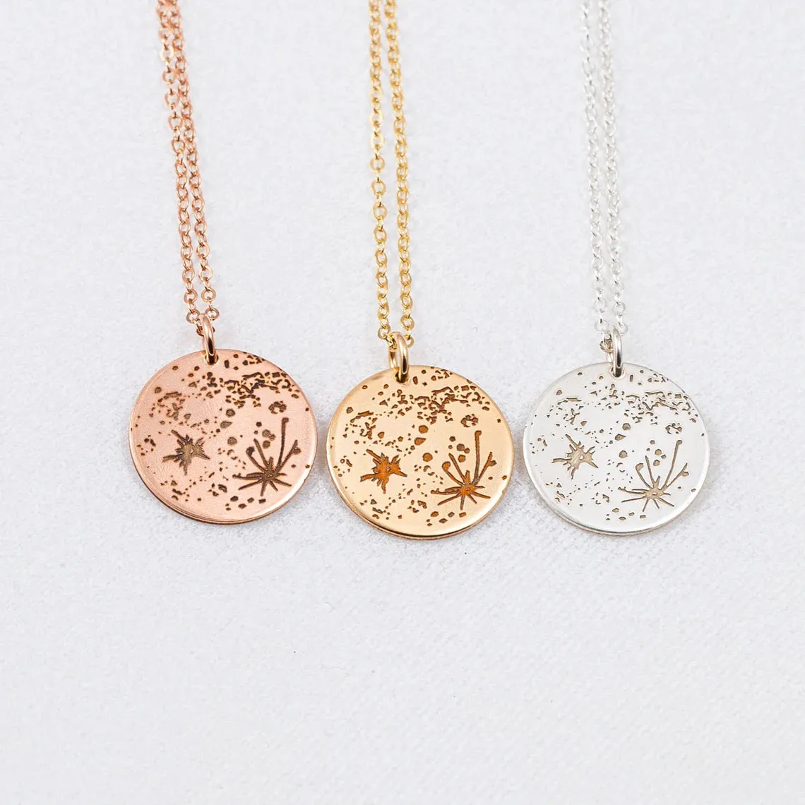 Real Moon Surface Pendant Necklace, 5/8" Disc