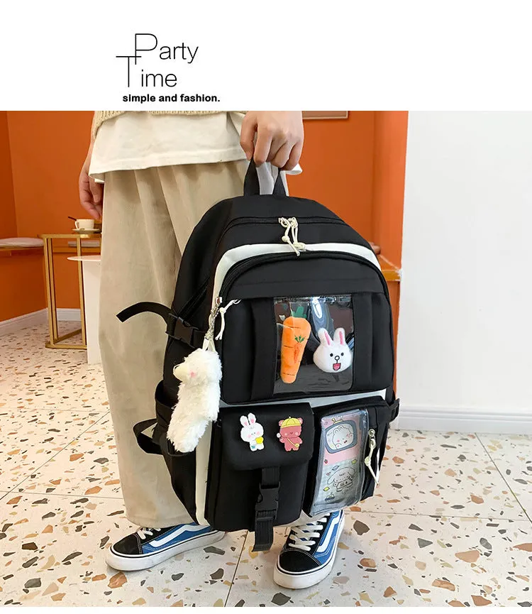 Realaiot 4 Pcs Sets Children's School Backpack Kawaii Women's Backpack Bookbag School Bags For teens Girls mochilas New Year Gifts for Teen