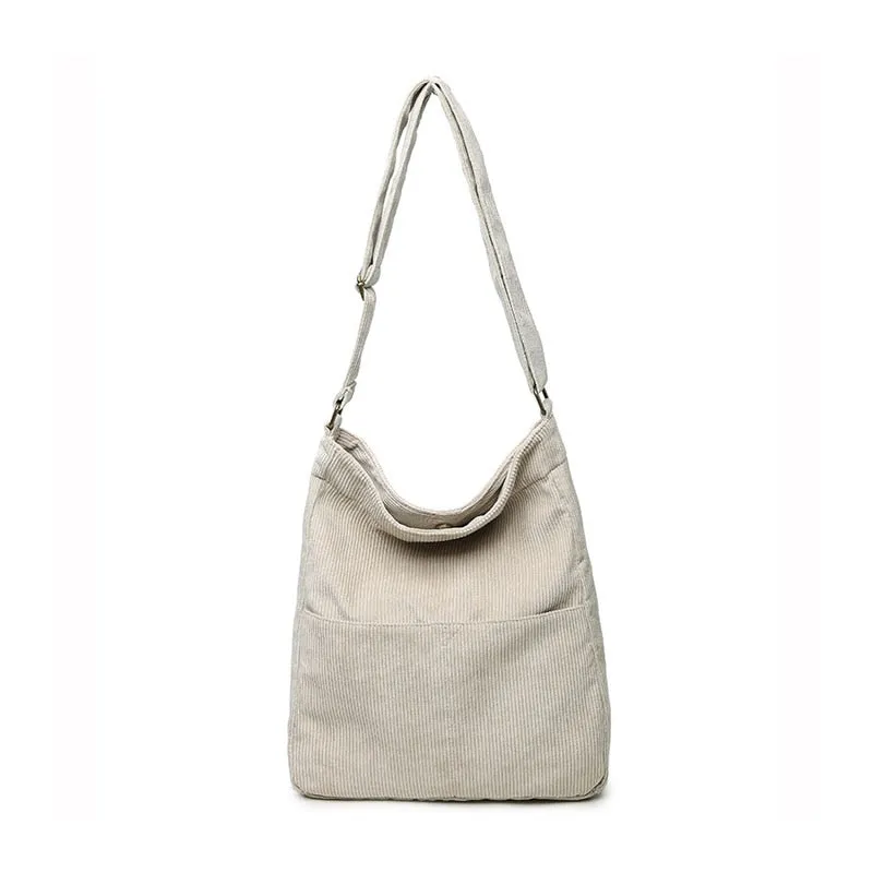 Realaiot Women Corduroy Shoulder Bag Large Capacity Simple Vintage Canvas Female Solid Color Messenger Bags Soft Cloth Handbag