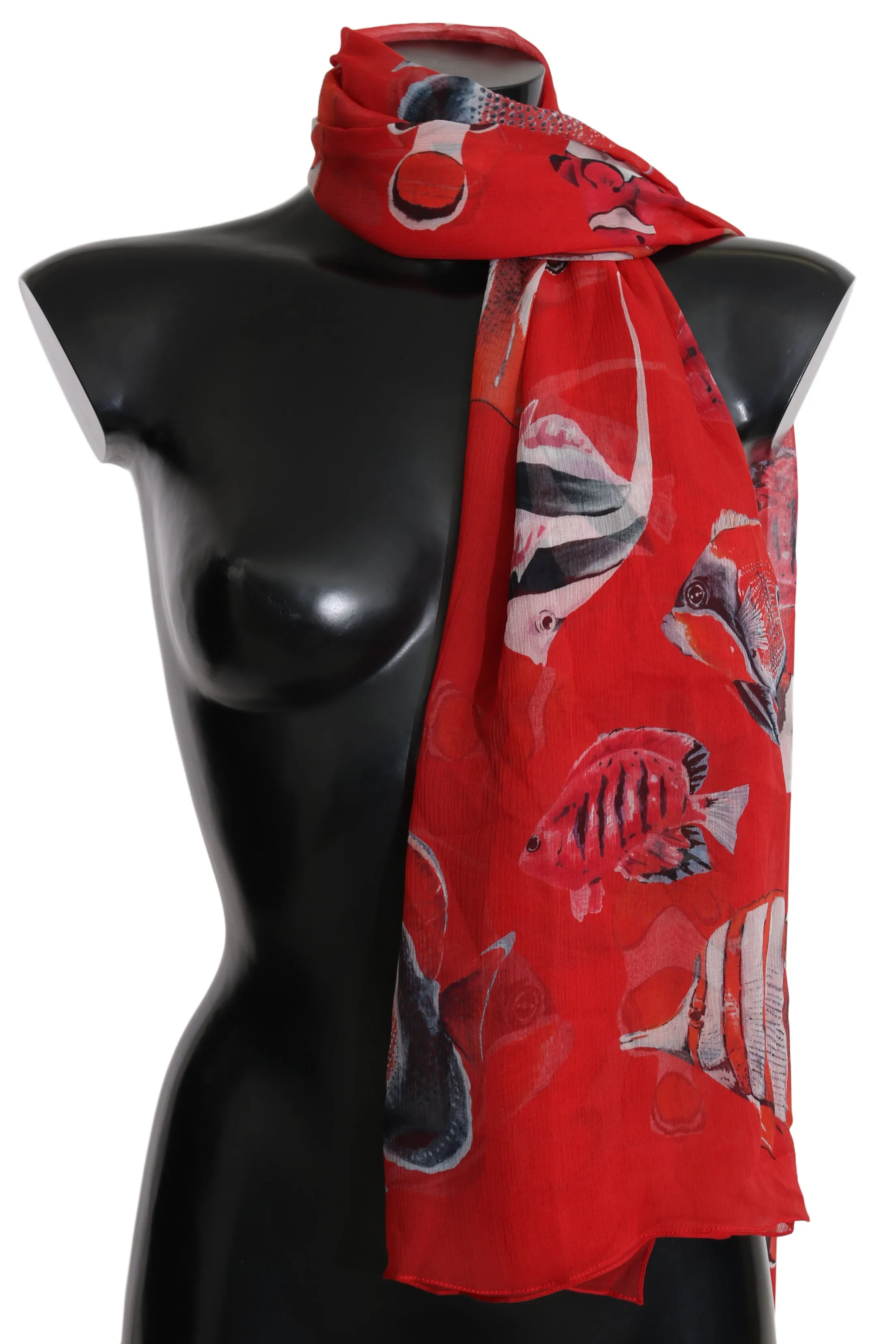 Red Fish Silk Print Shawl Wrap Scarf