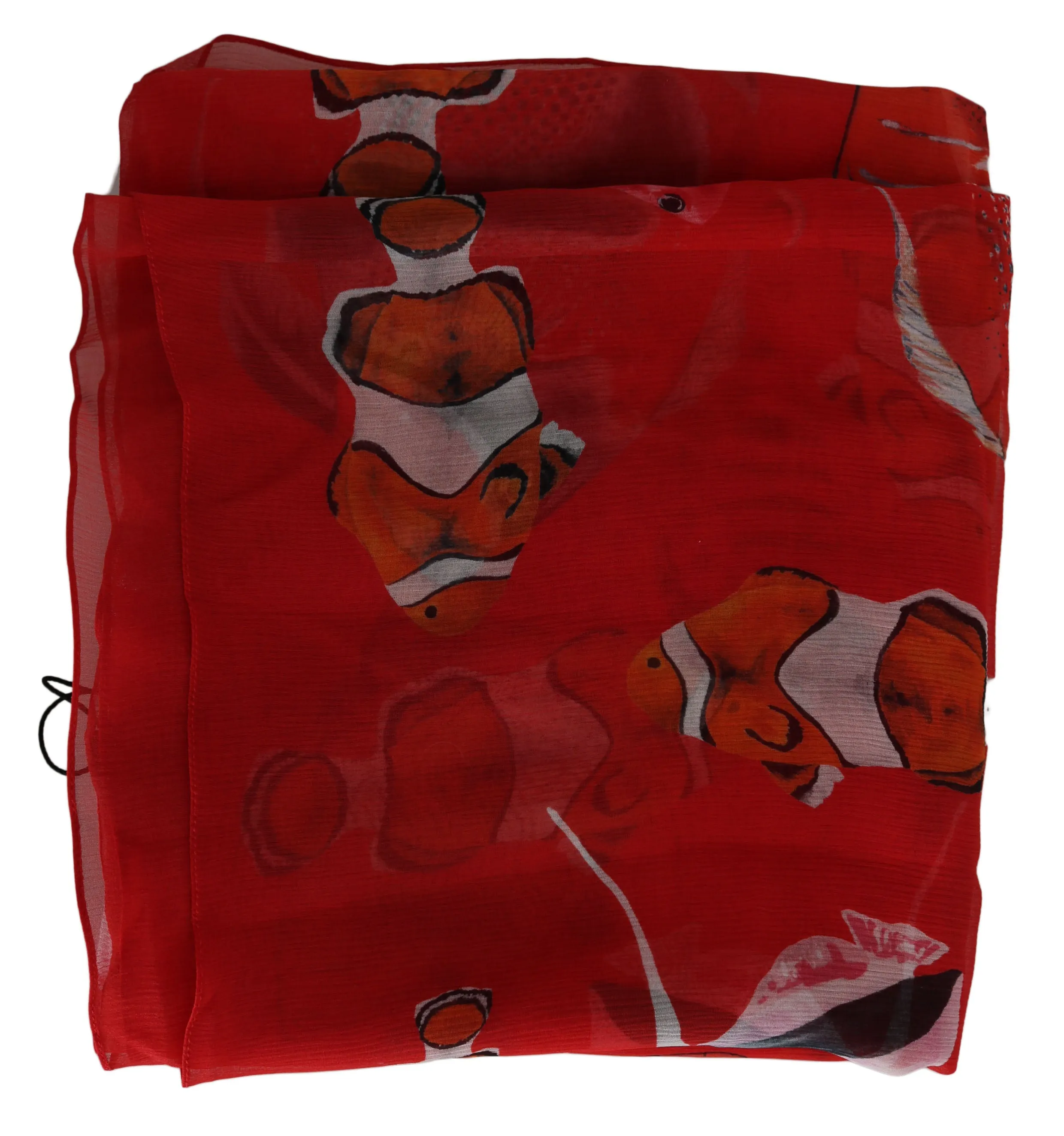 Red Fish Silk Print Shawl Wrap Scarf