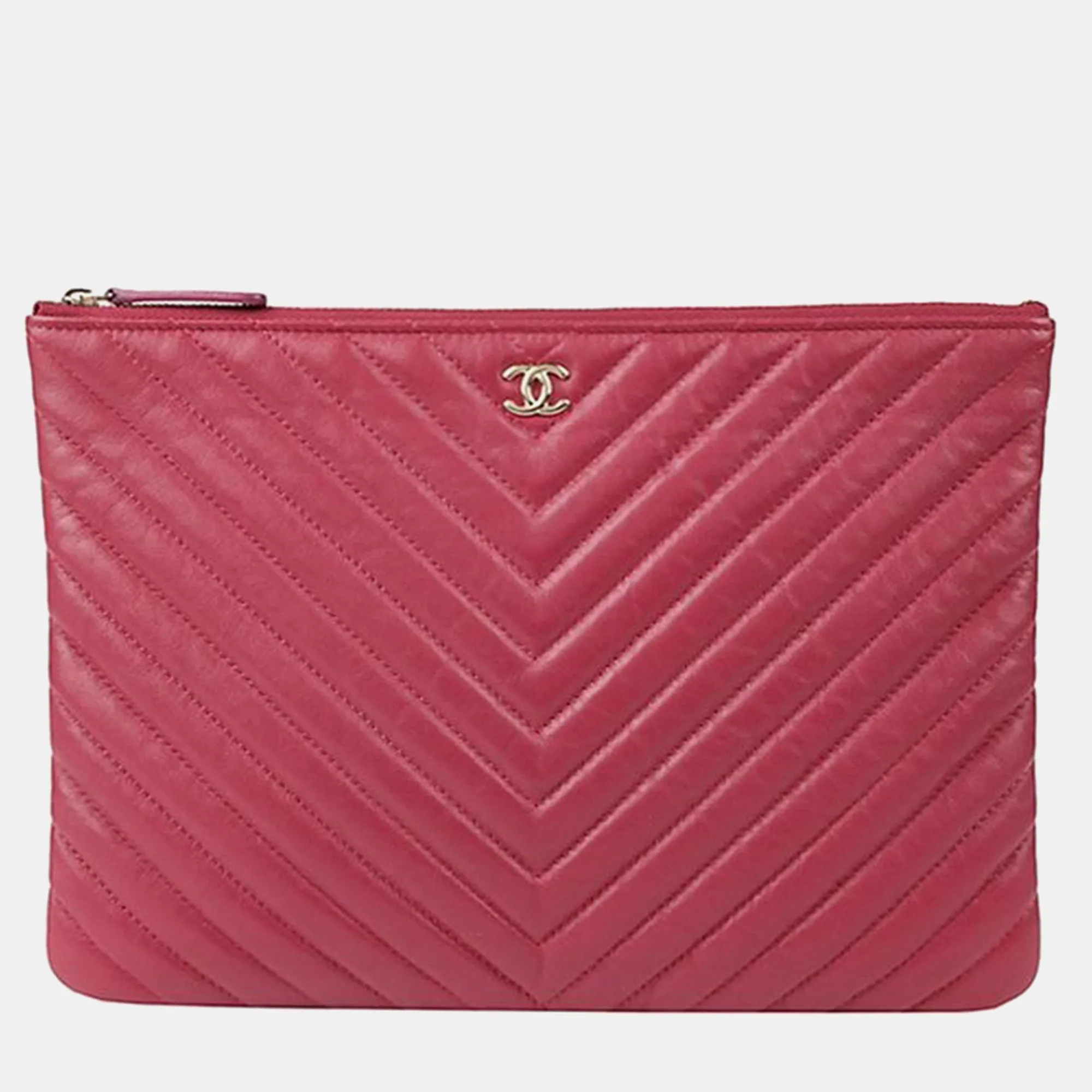 Red Leather Chevron New Medium Clutch