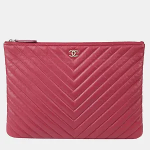 Red Leather Chevron New Medium Clutch