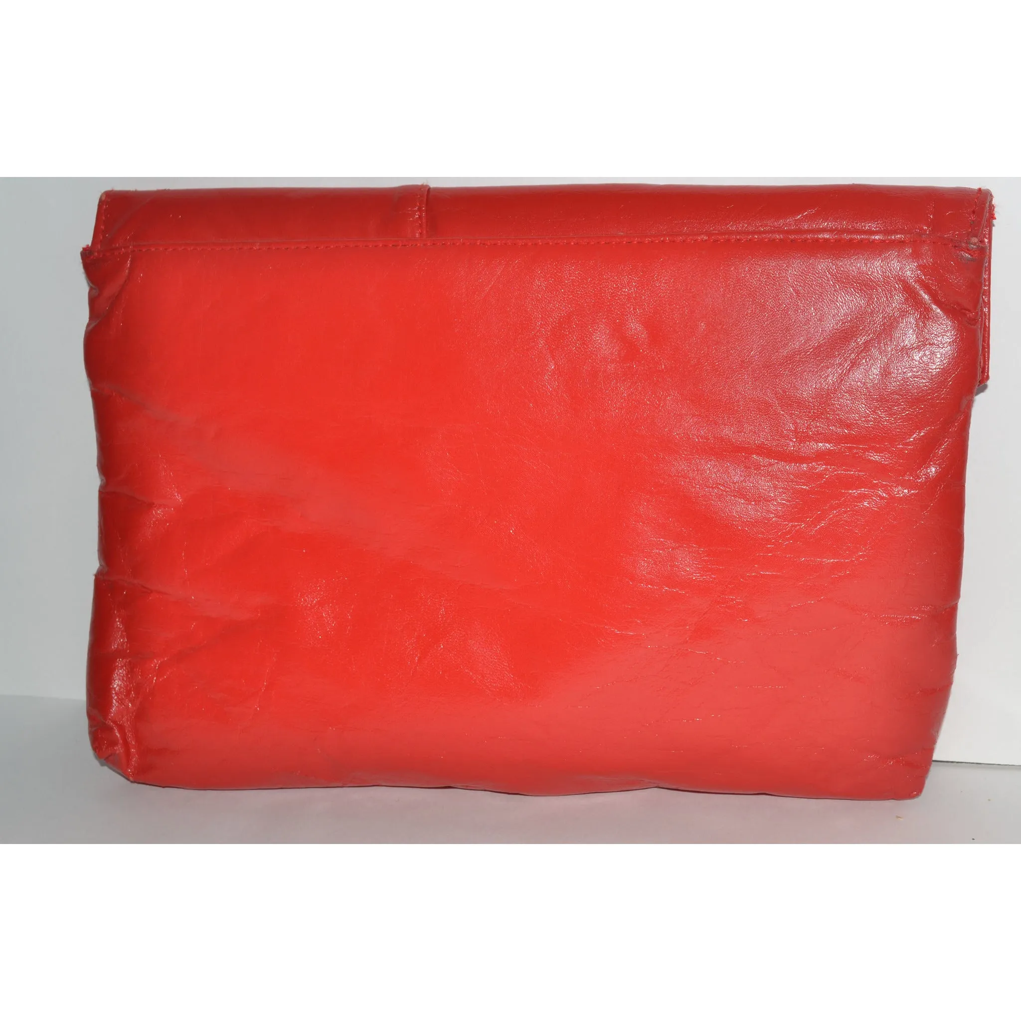 Red Leather Envelope Clutch Purse