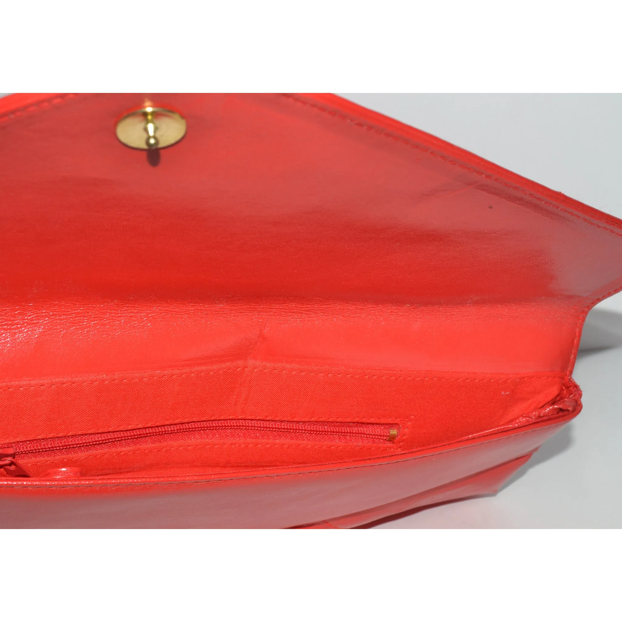 Red Leather Envelope Clutch Purse