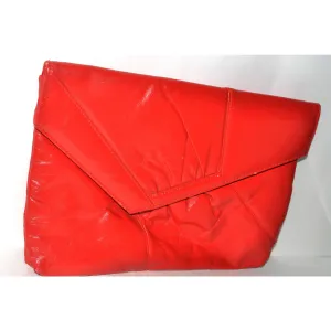 Red Leather Envelope Clutch Purse