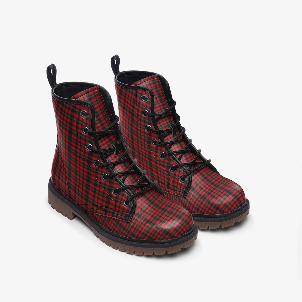 Red Plaid Vegan Combat Boots - Classic  Eco-Friendly