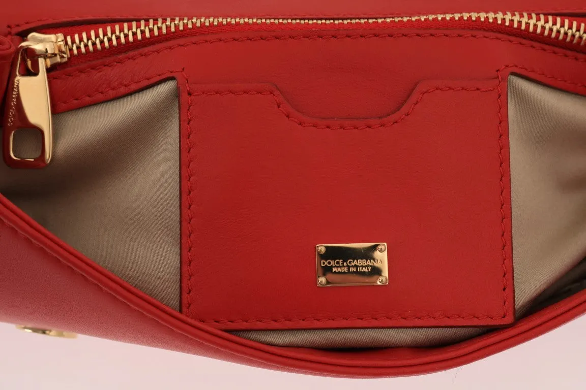 Red SICILY Floral Cutout Leather Bag