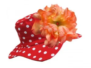 Red Sun Hat with Orange Large Peony