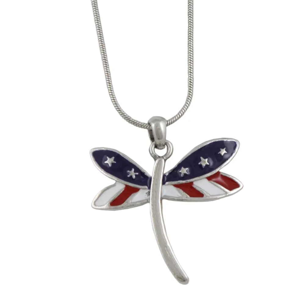 Red White and Blue Dragonfly Pendant with Chain - PRI978APS