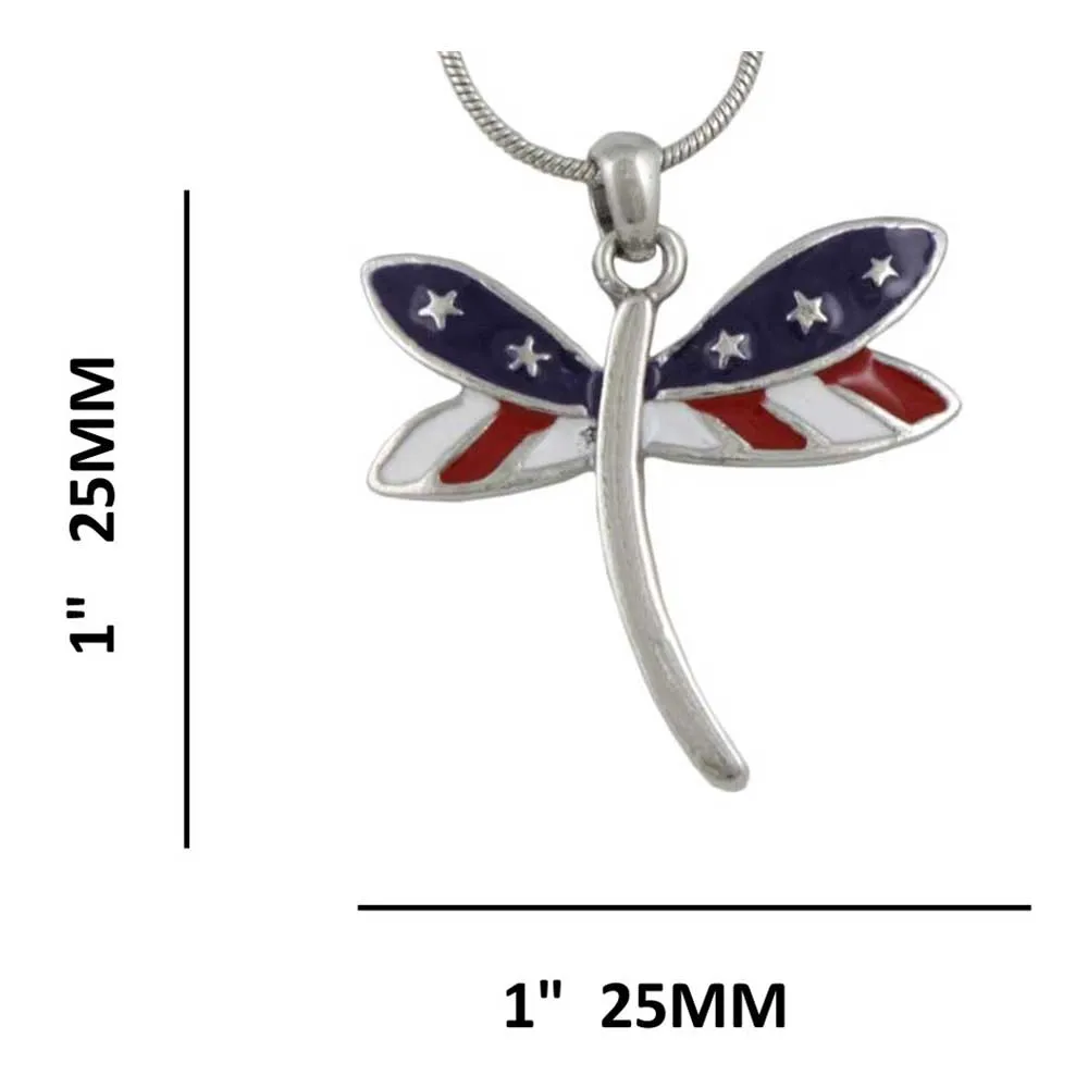 Red White and Blue Dragonfly Pendant with Chain - PRI978APS