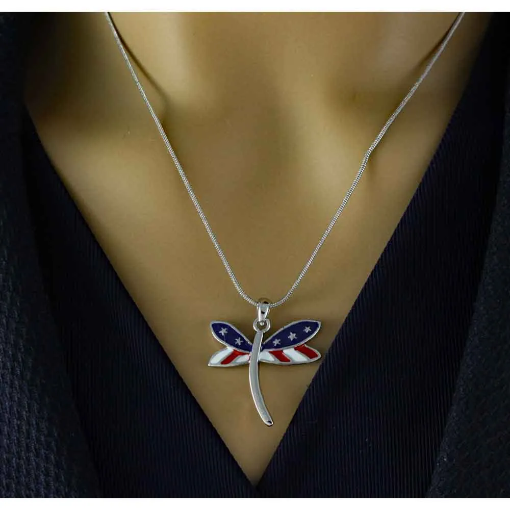 Red White and Blue Dragonfly Pendant with Chain - PRI978APS