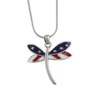 Red White and Blue Dragonfly Pendant with Chain - PRI978APS