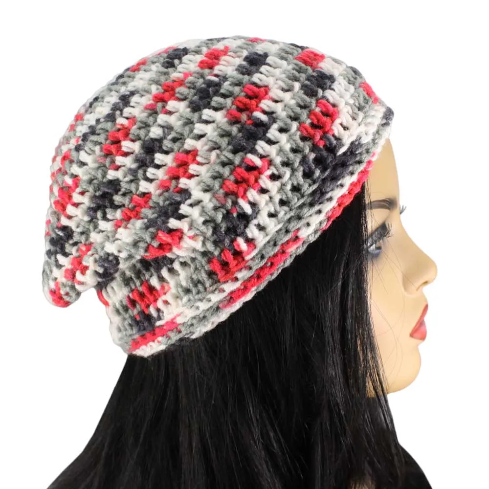 Red White Gray Black Slouch Beanie Hat Medium/Large - JMCH41ML