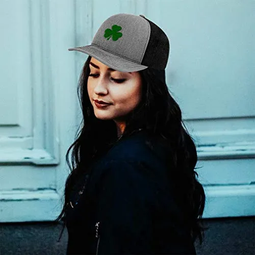 Richardson Trucker Hat Shamrock Irish Embroidery Polyester Baseball Cap Snapback Heather Grey Black Design Only