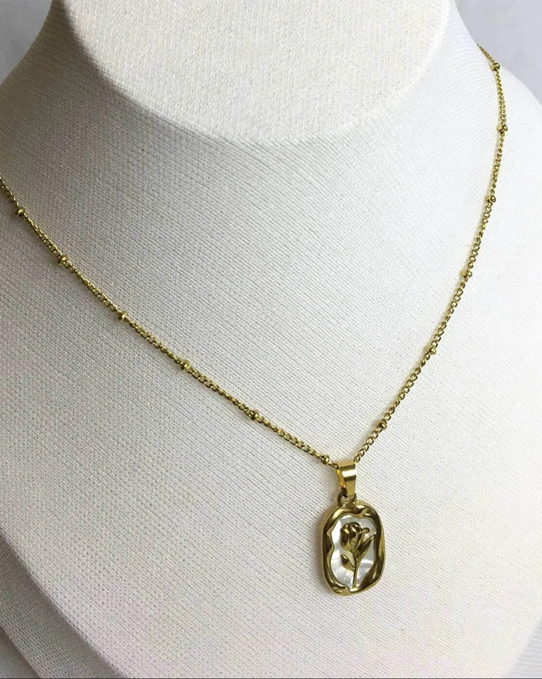 Rose Enamel Chain Necklace Gold Plated, Waterproof and Anti-Tarnish