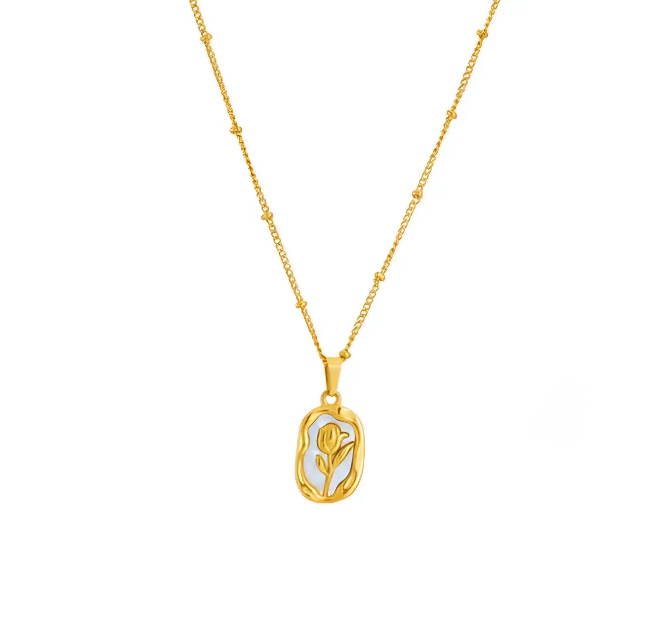 Rose Enamel Chain Necklace Gold Plated, Waterproof and Anti-Tarnish