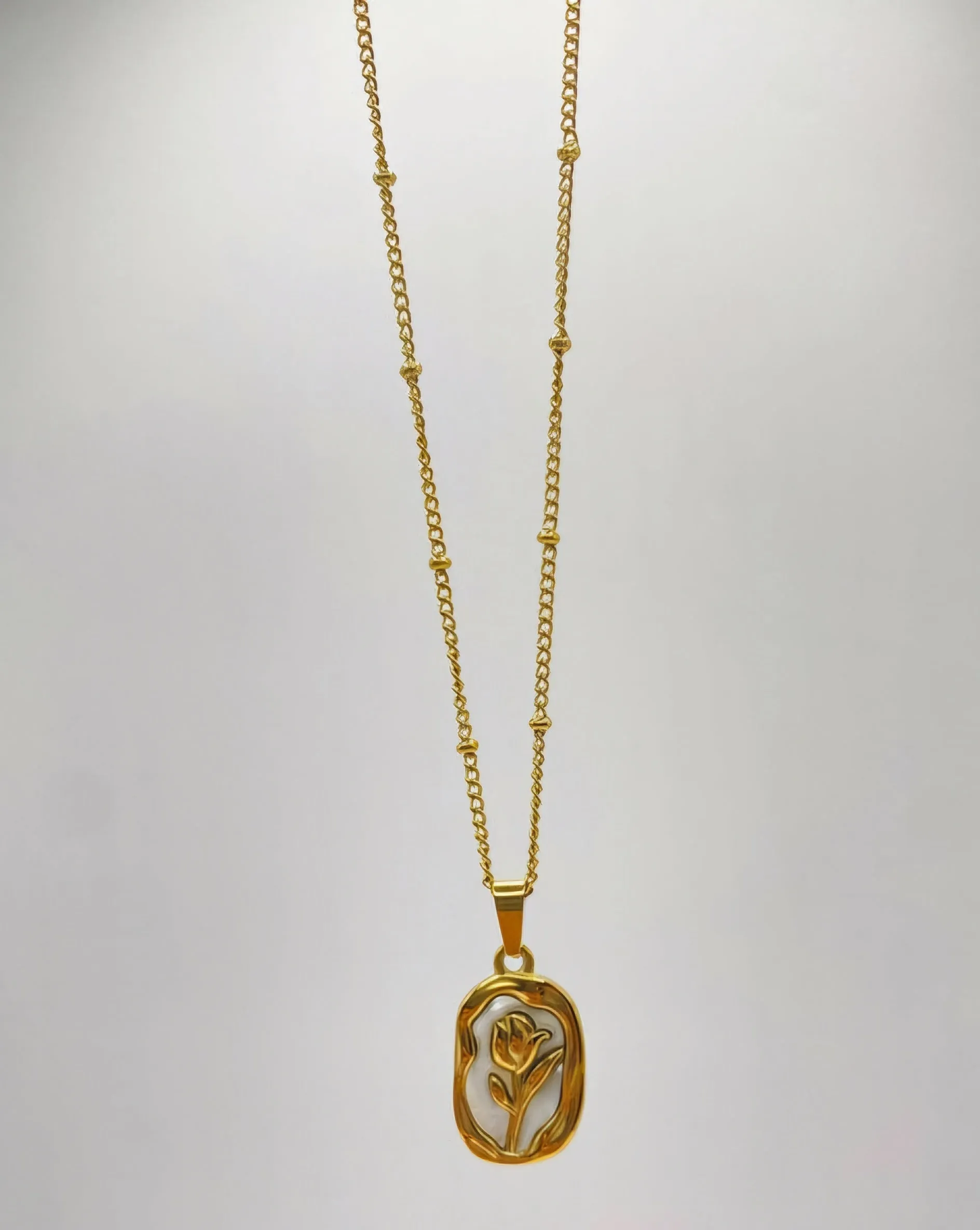 Rose Enamel Chain Necklace Gold Plated, Waterproof and Anti-Tarnish