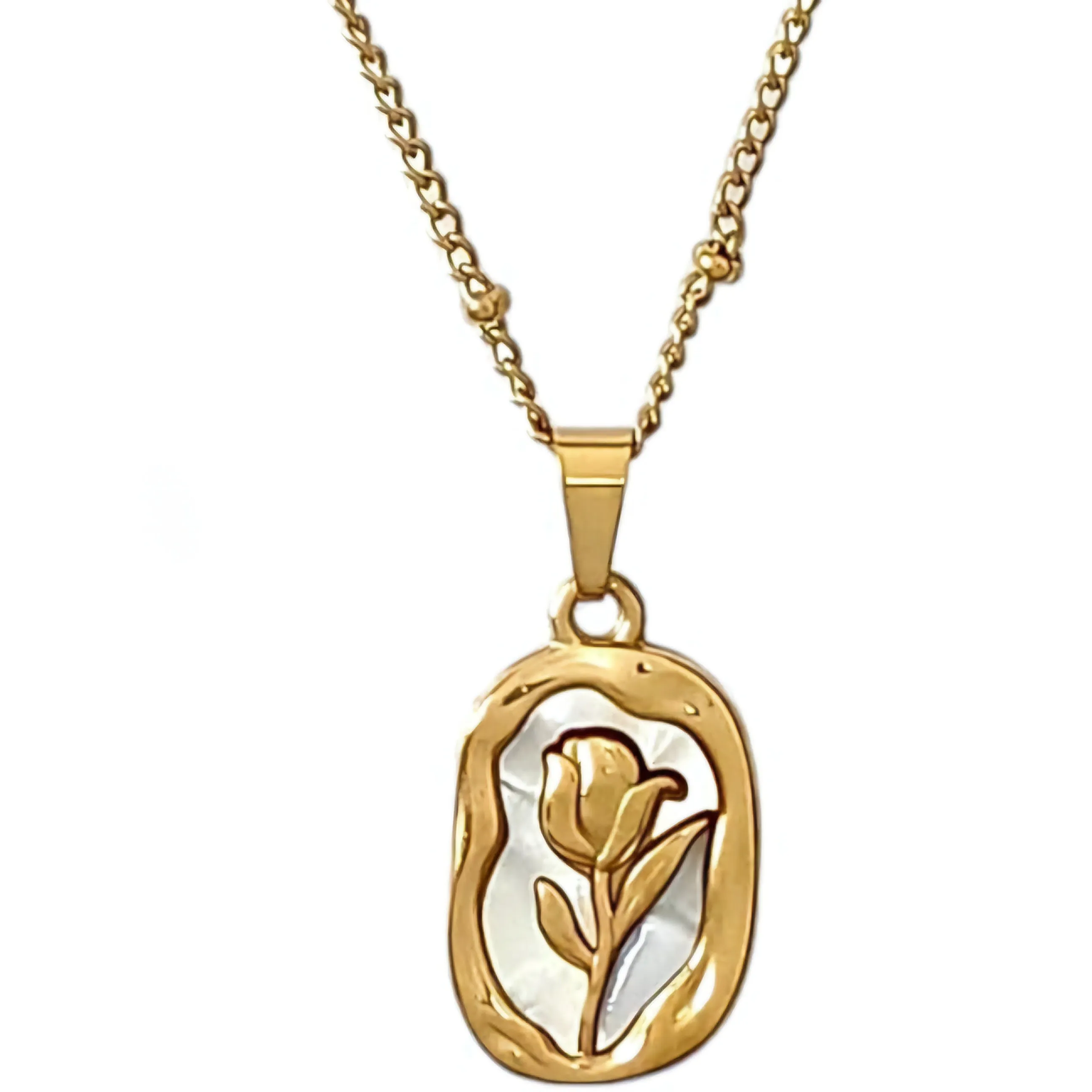 Rose Enamel Chain Necklace Gold Plated, Waterproof and Anti-Tarnish