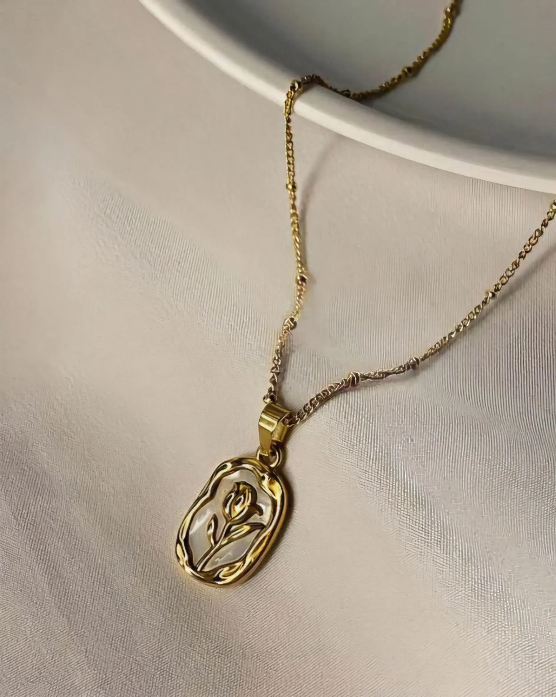 Rose Enamel Chain Necklace Gold Plated, Waterproof and Anti-Tarnish