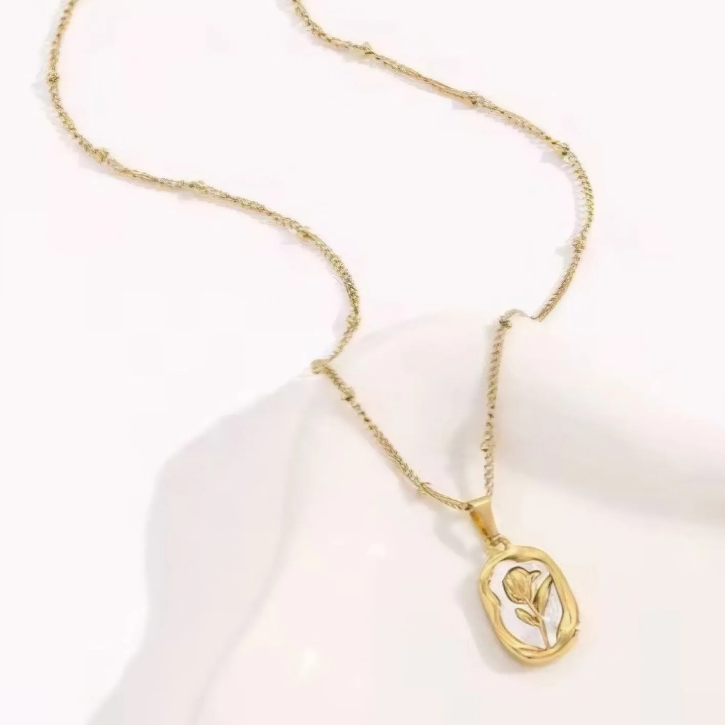 Rose Enamel Chain Necklace Gold Plated, Waterproof and Anti-Tarnish