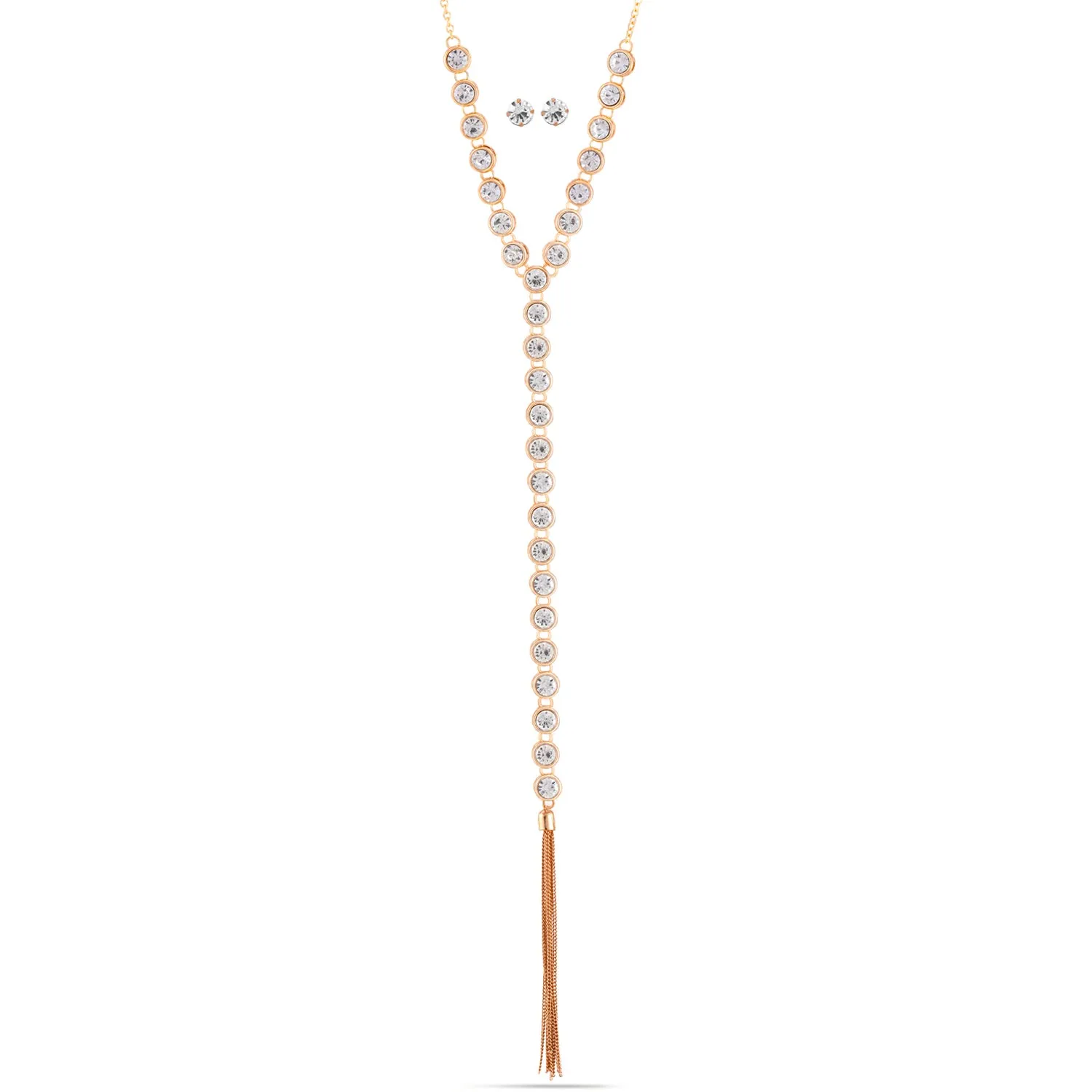 ROSE GOLD CRYSTAL TASSEL  NECKLACES #HNN E86571 RS
