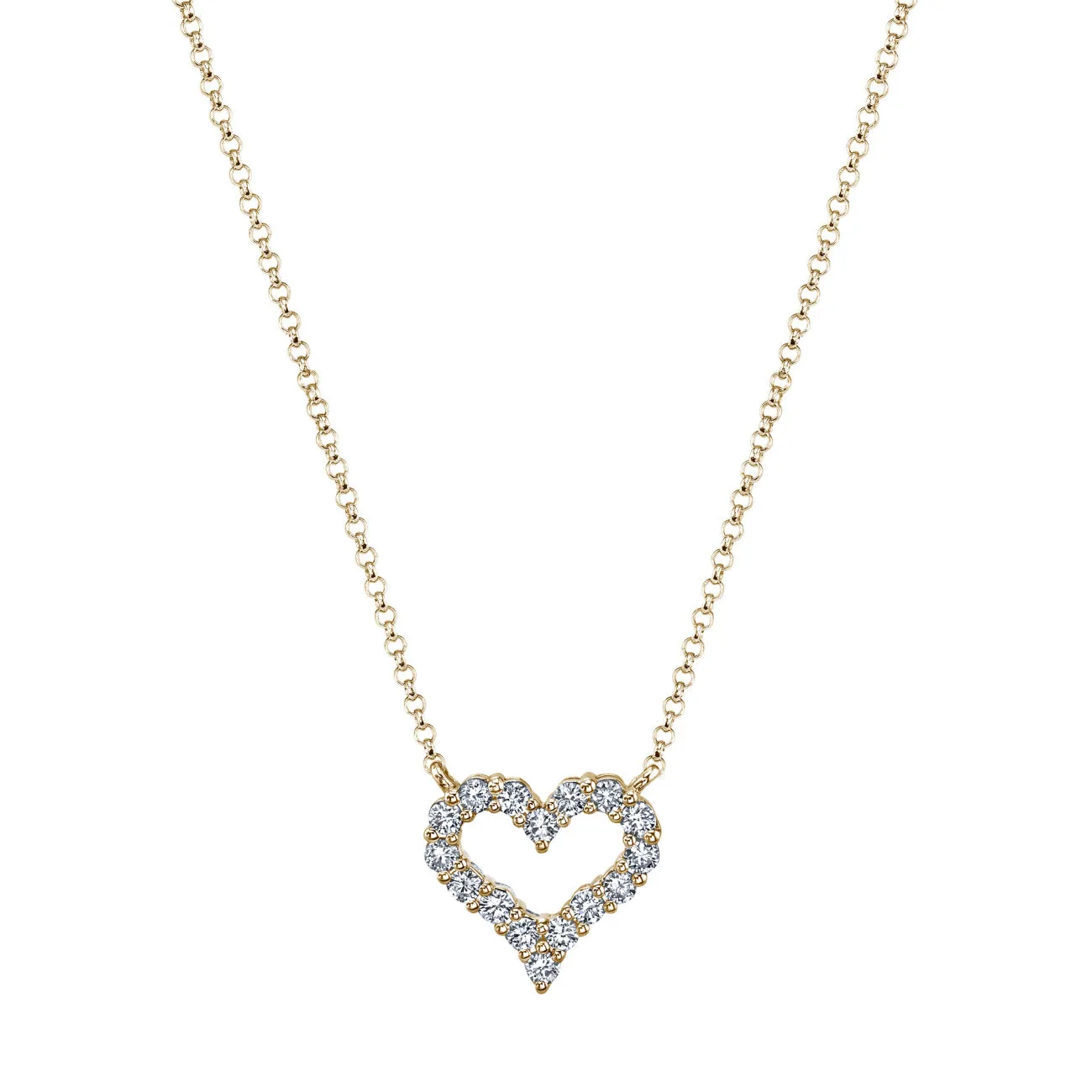 Round Cut 18K Yellow Gold 0.34ct Diamond Heart Pendant Necklace