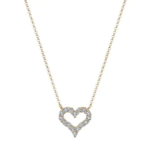 Round Cut 18K Yellow Gold 0.34ct Diamond Heart Pendant Necklace